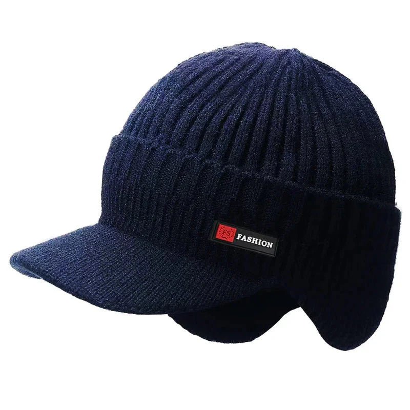 New Winter Men'S Hat – Outdoor Ear Protection Warm Knitted Cap with Windproof Visor, Thick Bicycle Scarf Cap for Men - HABITAT CHIC