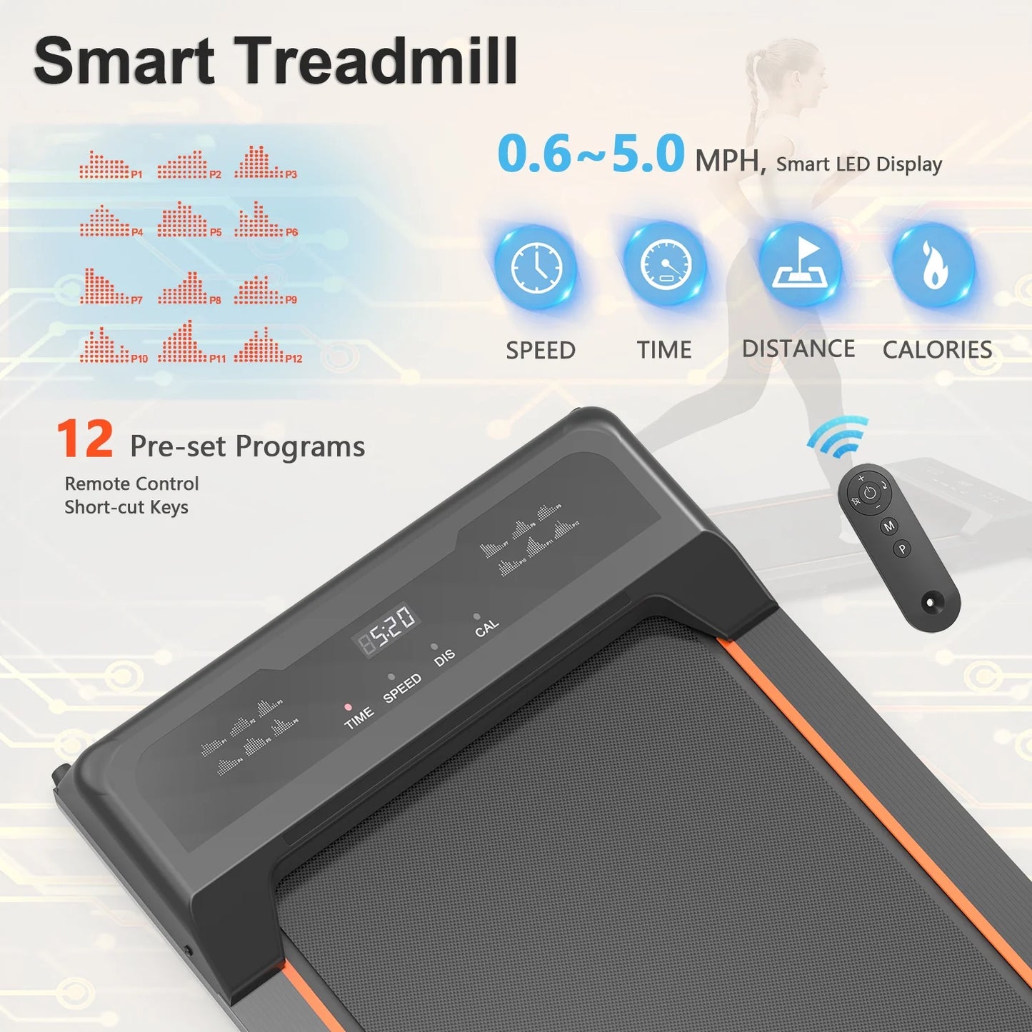 under Desk Treadmill - Walking Pad with LED Display and Remote Control, Portable Treadmill for Home and Office, 2.5HP, 265LBS Capacity - SPORT ET SANTÉ HUMAIN