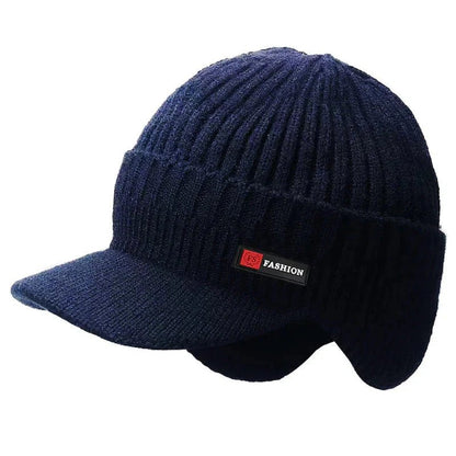 New Winter Men'S Hat – Outdoor Ear Protection Warm Knitted Cap with Windproof Visor, Thick Bicycle Scarf Cap for Men - HABITAT CHIC