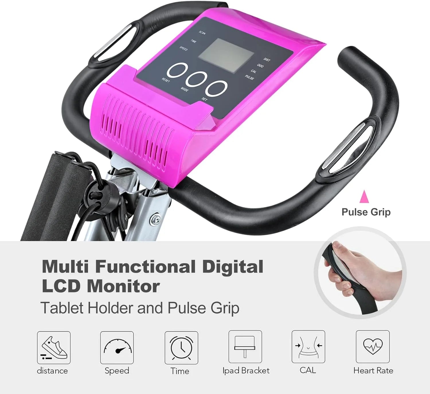 Folding Exercise Bike Portable Upright Adjustable Backrest Cycling Recumbent Stationary Bike Slim Indoor Workout Fitness Cardio Foldable Exercise Bicycle Machine with Pulse Sensor LCD Monitor - SPORT ET SANTÉ HUMAIN