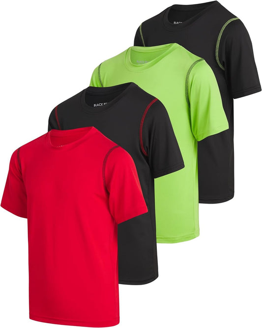 Boys Youth Dry Fit T-Shirt - 4 Pack Active Athletic Performance Short Sleeve Shirts for Teens (Sizes: 4 - 18) - SPORT ET SANTÉ HUMAIN
