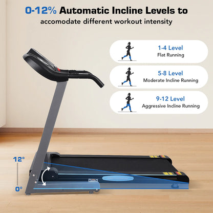 2.5 HP Folding Treadmill with 12 Levels Auto Incline 8.5 Mph Speed 15 Preset Program, 220Lbs Max Weight, for Home Gym - SPORT ET SANTÉ HUMAIN