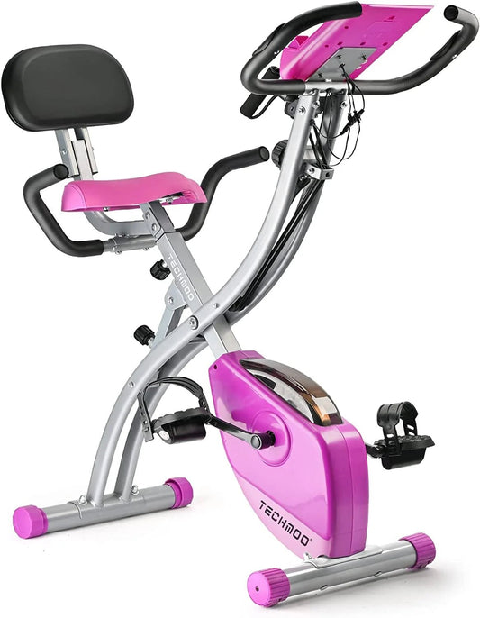 Folding Exercise Bike Portable Upright Adjustable Backrest Cycling Recumbent Stationary Bike Slim Indoor Workout Fitness Cardio Foldable Exercise Bicycle Machine with Pulse Sensor LCD Monitor - SPORT ET SANTÉ HUMAIN