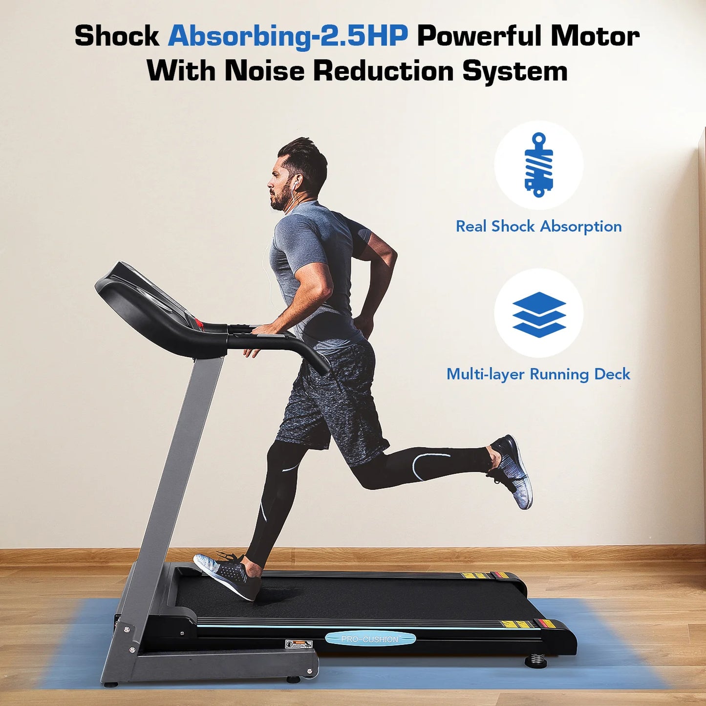 2.5 HP Folding Treadmill with 12 Levels Auto Incline 8.5 Mph Speed 15 Preset Program, 220Lbs Max Weight, for Home Gym - SPORT ET SANTÉ HUMAIN
