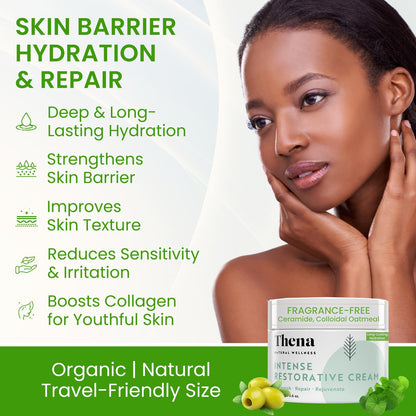 Organic Hydrating & Restorative Face Cream, Fragrance-Free Facial Moisturizer Lotion for Dry, Sensitive Skin with Colloidal Oatmeal, Barrier Repair Ceramides and Anti-Aging Peptides, Travel Size