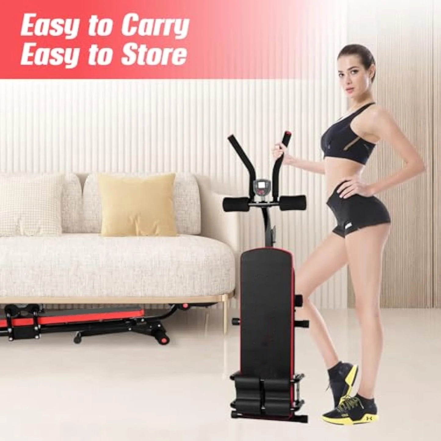 Foldable Ab Machine, Ab Workout Equipment, Abdominal Trainers for Home, LCD Display, Red - SPORT ET SANTÉ HUMAIN