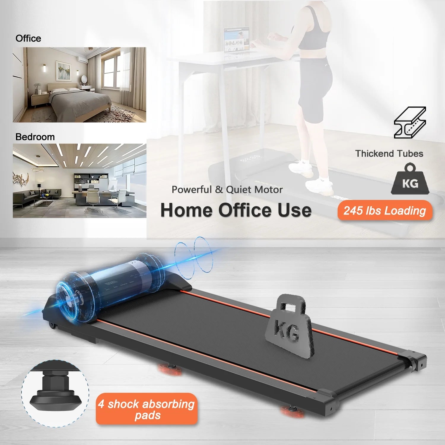 under Desk Treadmill - Walking Pad with LED Display and Remote Control, Portable Treadmill for Home and Office, 2.5HP, 265LBS Capacity - SPORT ET SANTÉ HUMAIN