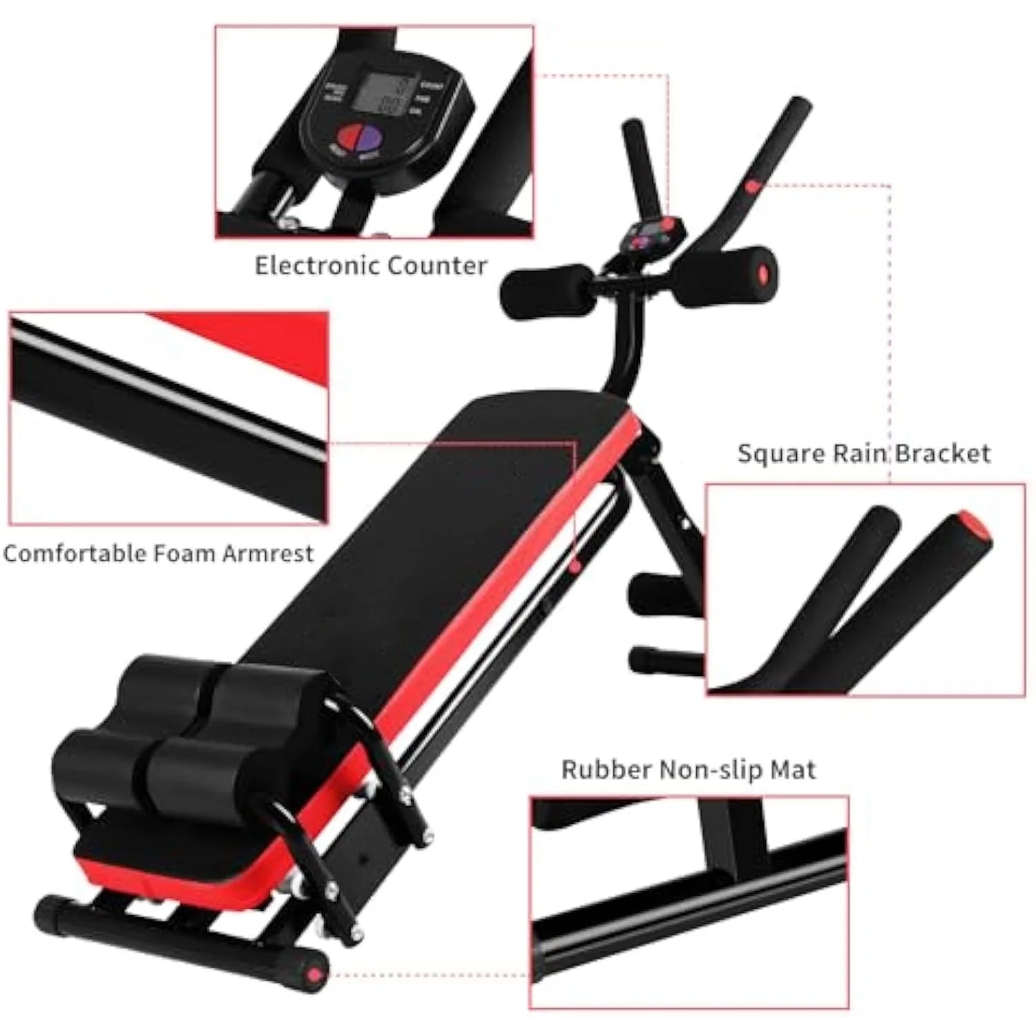 Foldable Ab Machine, Ab Workout Equipment, Abdominal Trainers for Home, LCD Display, Red - SPORT ET SANTÉ HUMAIN
