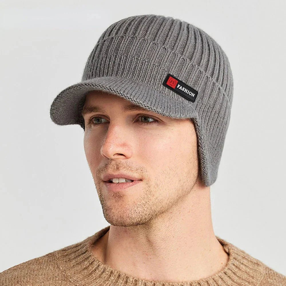 New Winter Men'S Hat – Outdoor Ear Protection Warm Knitted Cap with Windproof Visor, Thick Bicycle Scarf Cap for Men - HABITAT CHIC