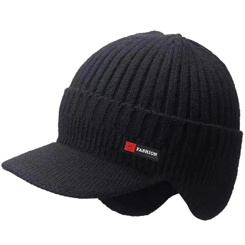 New Winter Men'S Hat – Outdoor Ear Protection Warm Knitted Cap with Windproof Visor, Thick Bicycle Scarf Cap for Men - HABITAT CHIC