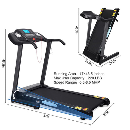 2.5 HP Folding Treadmill with 12 Levels Auto Incline 8.5 Mph Speed 15 Preset Program, 220Lbs Max Weight, for Home Gym - SPORT ET SANTÉ HUMAIN