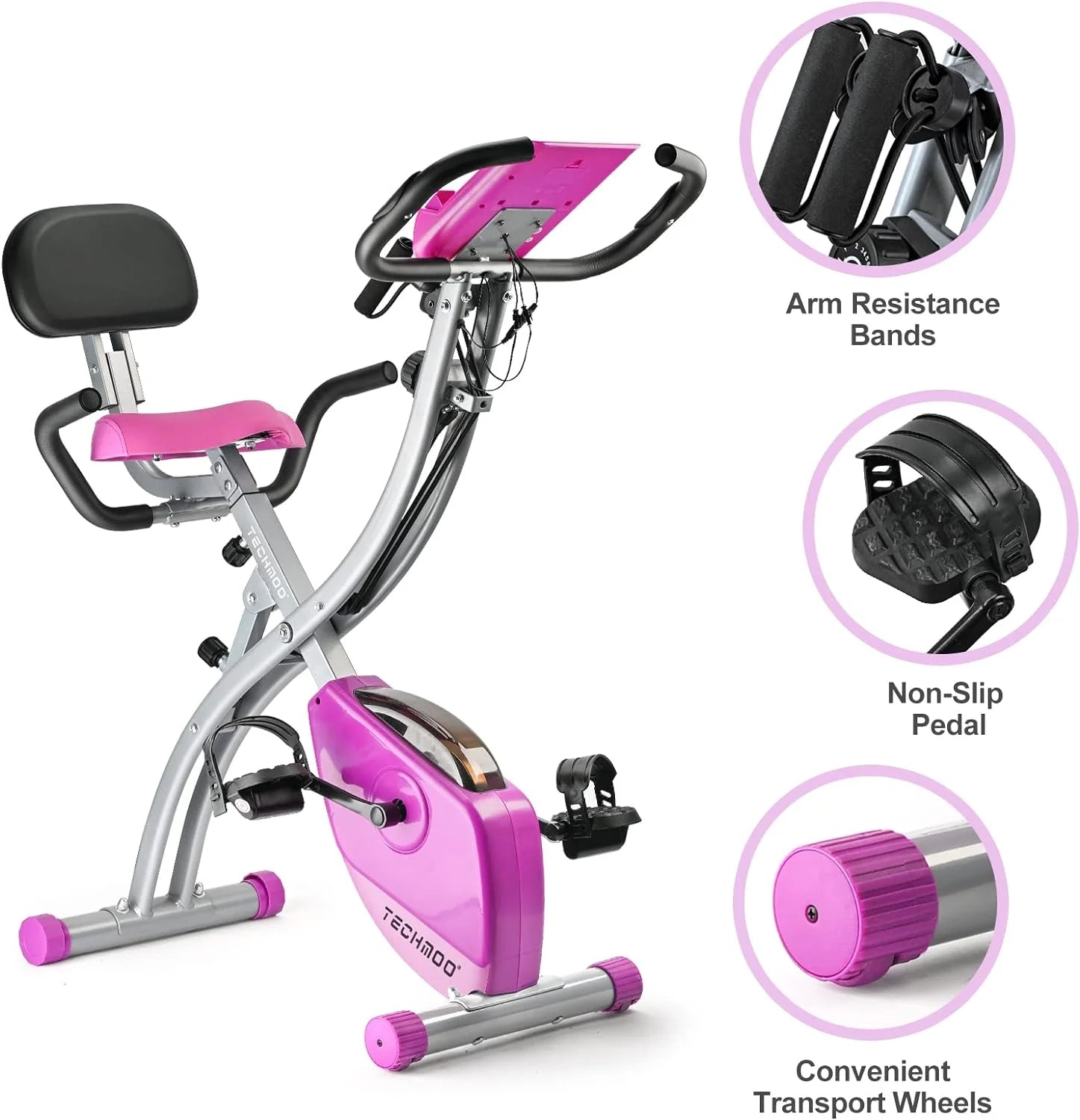 Folding Exercise Bike Portable Upright Adjustable Backrest Cycling Recumbent Stationary Bike Slim Indoor Workout Fitness Cardio Foldable Exercise Bicycle Machine with Pulse Sensor LCD Monitor - SPORT ET SANTÉ HUMAIN