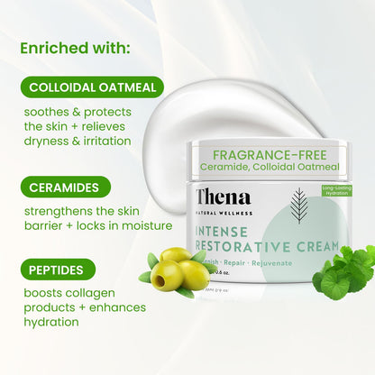 Organic Hydrating & Restorative Face Cream, Fragrance-Free Facial Moisturizer Lotion for Dry, Sensitive Skin with Colloidal Oatmeal, Barrier Repair Ceramides and Anti-Aging Peptides, Travel Size