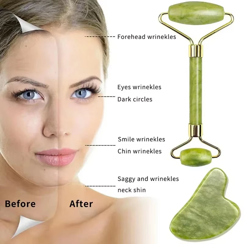 Natural Stone Massage Face Jade Roller Gua Sha Massage Tool Set for SPA Body Visage Rouleau De Massage Rouleau Visage