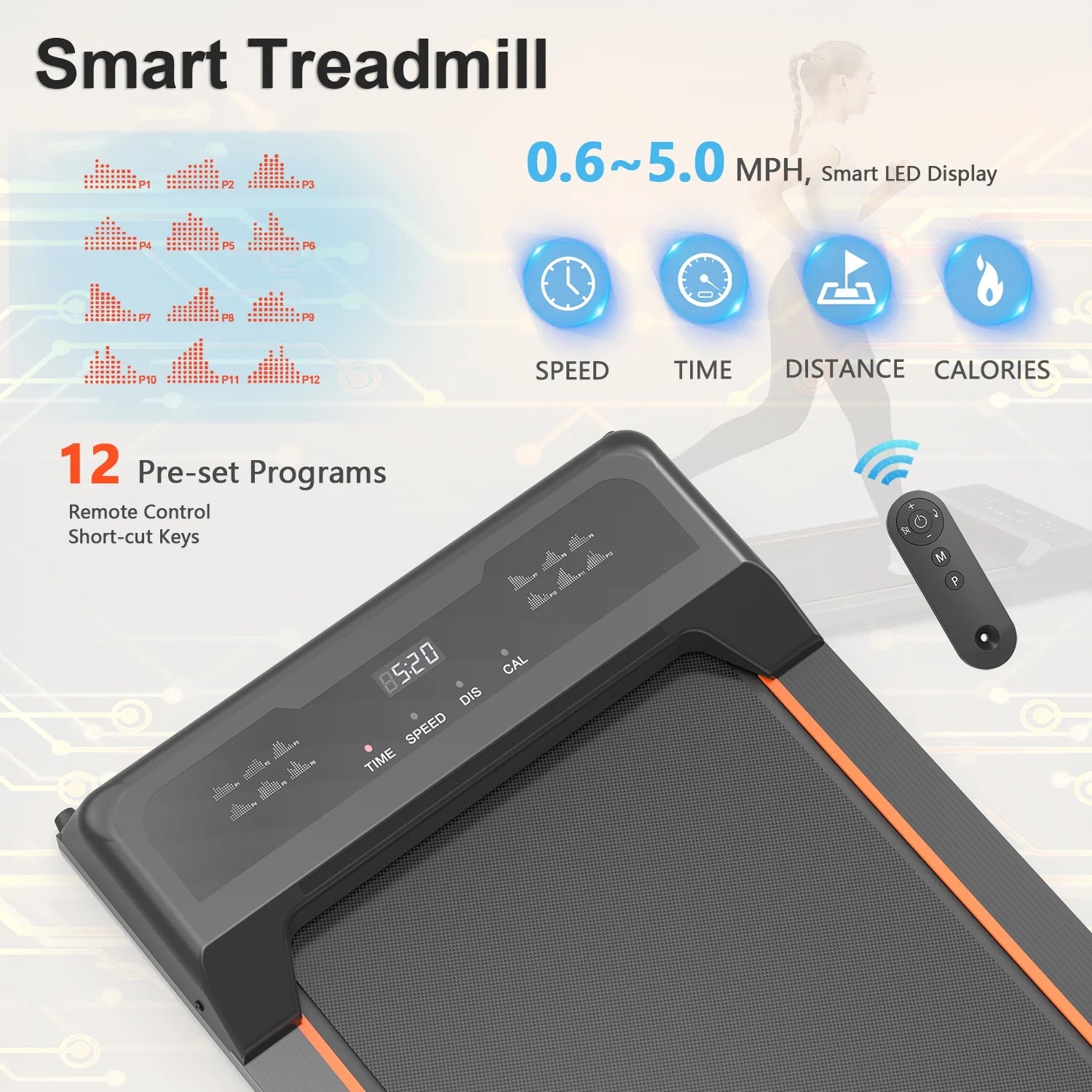 under Desk Treadmill - Walking Pad with LED Display and Remote Control, Portable Treadmill for Home and Office, 2.5HP, 265LBS Capacity - SPORT ET SANTÉ HUMAIN
