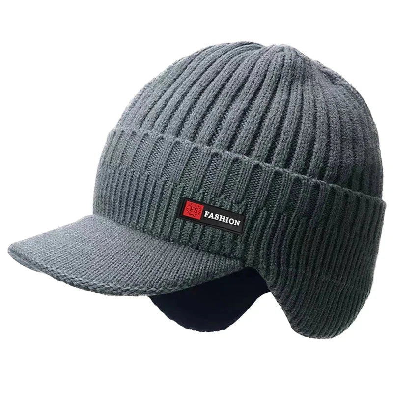 New Winter Men'S Hat – Outdoor Ear Protection Warm Knitted Cap with Windproof Visor, Thick Bicycle Scarf Cap for Men - HABITAT CHIC