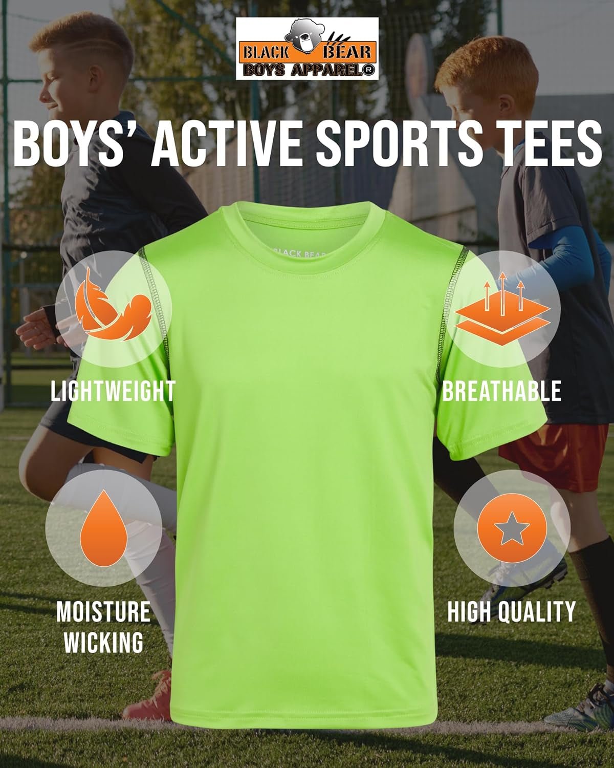Boys Youth Dry Fit T-Shirt - 4 Pack Active Athletic Performance Short Sleeve Shirts for Teens (Sizes: 4 - 18) - SPORT ET SANTÉ HUMAIN