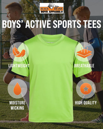 Boys Youth Dry Fit T-Shirt - 4 Pack Active Athletic Performance Short Sleeve Shirts for Teens (Sizes: 4 - 18) - SPORT ET SANTÉ HUMAIN
